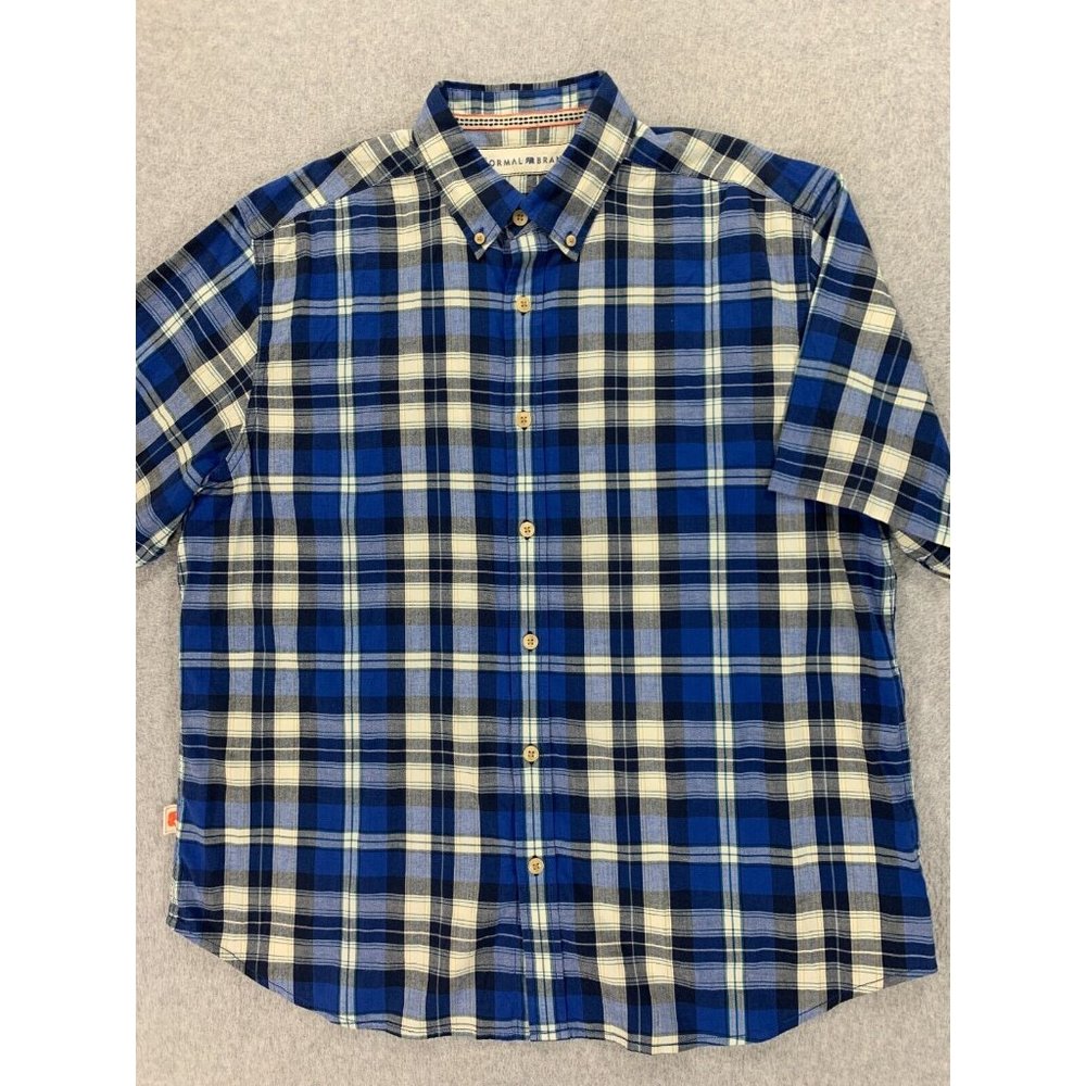 Normal Brand Cotton Plaid Short Sleeve Button Down Shirt (Men's XL)‎ Blue